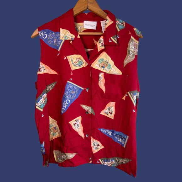Vintage 90s Liz Claiborne Travel Penant Sleeveless Button Down Shirt - Picture 1 of 7